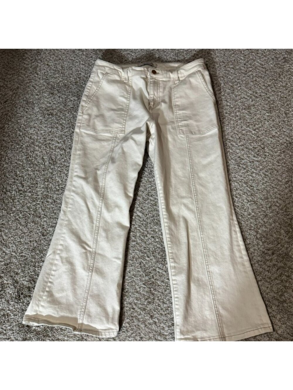 Liverpool Jeans Womens 12 31 Hannah Crop Flare Cream Stretch Utility Pockets